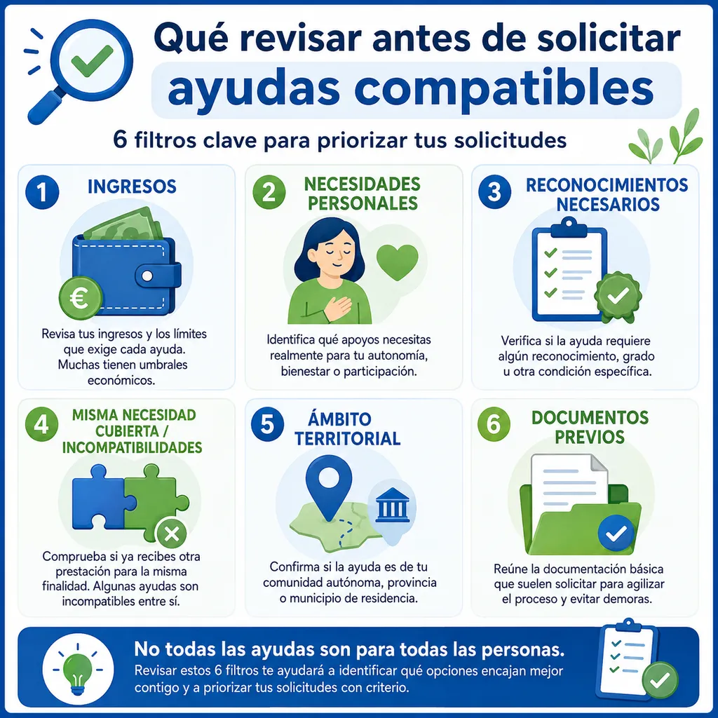 Infografía sobre los filtros para valorar ayudas compatibles con incapacidad permanente absoluta