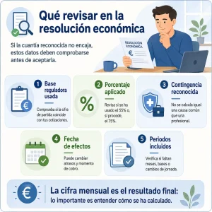 Datos que revisar para comprobar el cálculo de una pensión de incapacidad permanente total