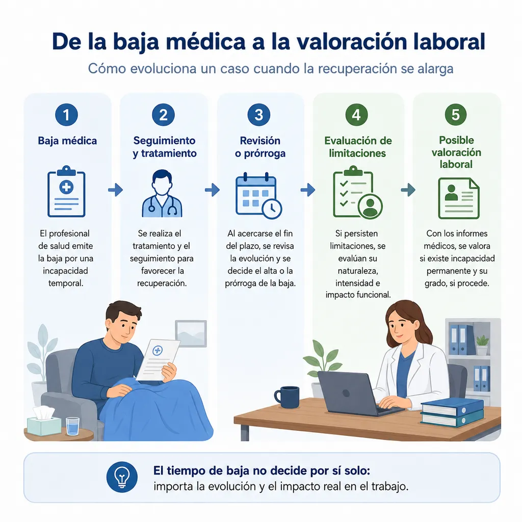 Recorrido desde la baja médica y las revisiones hasta una posible valoración laboral por secuelas