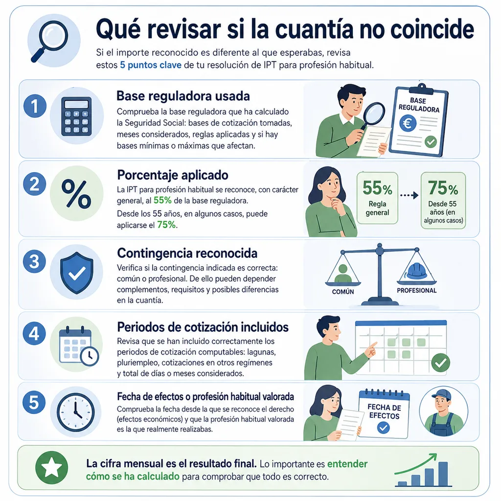 Esquema para revisar una resolución de incapacidad permanente total con grado porcentaje contingencia y fecha de efectos