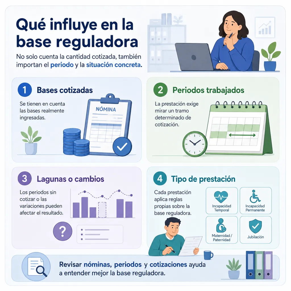 Infografía sobre factores que influyen en la base reguladora de incapacidad permanente