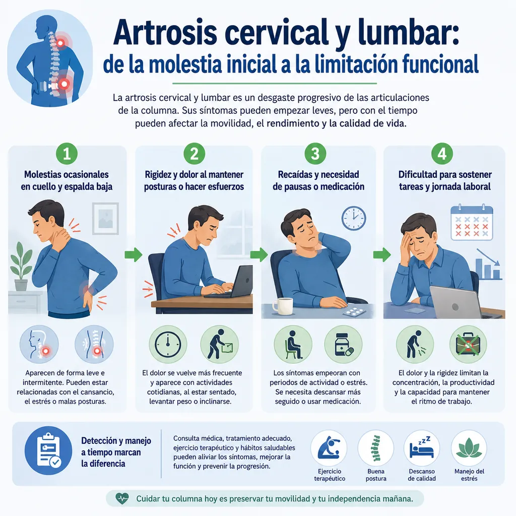 Evolución del desgaste cervical y lumbar desde la molestia inicial hasta la limitación funcional