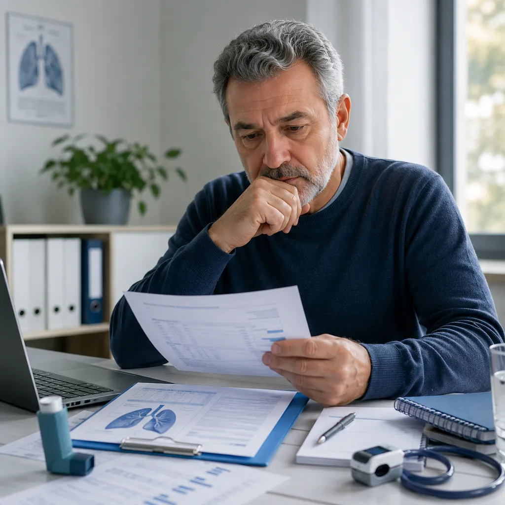 Persona con documentación médica respiratoria para valorar una incapacidad por EPOC