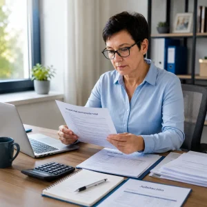 Pensiones Persona revisando documentos para entender si la incapacidad permanente total cotiza para la jubilación y cómo afecta a su vida laboral