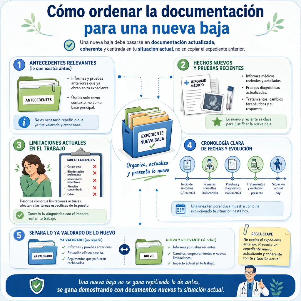 Cómo ordenar la documentación para una nueva baja tras denegación de incapacidad permanente