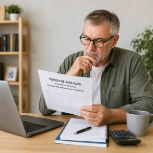 Pensiones Pasar de incapacidad permanente total a jubilación: hombre revisando documentos para comprobar el cambio de pensión al llegar a la edad de retiro
