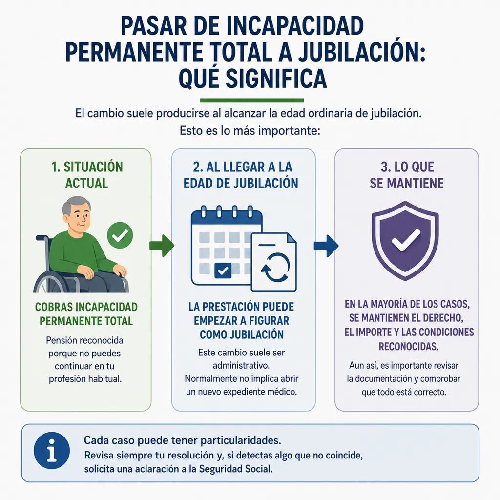 Qué revisar cuando una incapacidad permanente total pasa a figurar como jubilación