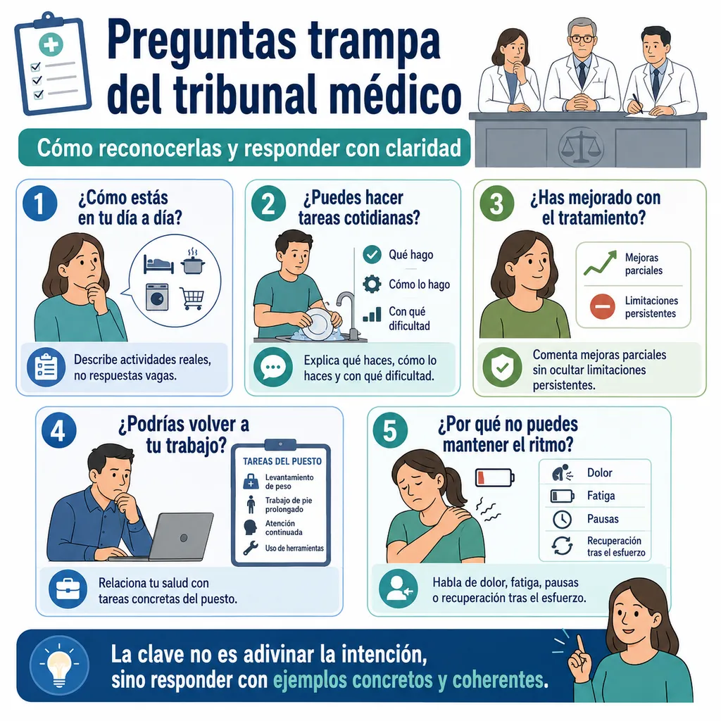 Infografía sobre la diferencia entre hacer una actividad puntual y mantenerla en el tiempo ante el tribunal médico