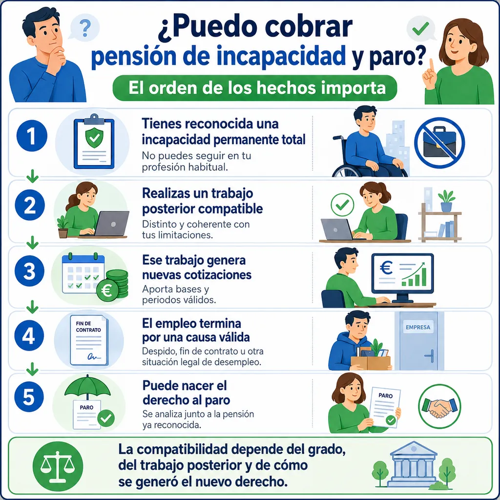 Secuencia para entender cuándo puede existir compatibilidad entre pensión de incapacidad y paro