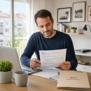 Recursos Persona revisando documento sobre qué es el INSS y otras informaciones y documentaciones