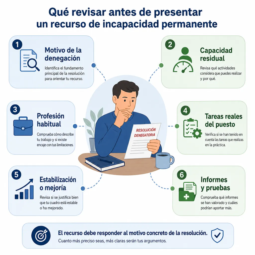 Puntos que revisar en una resolución antes de preparar un recurso de incapacidad permanente